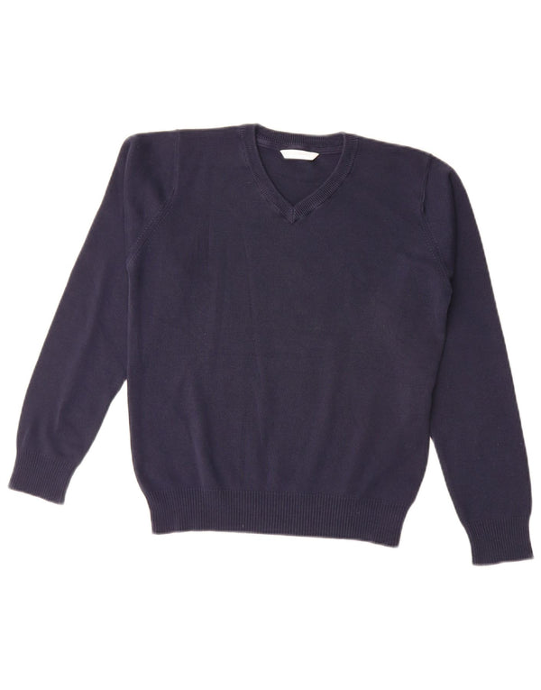 Suéter feminino Marks & Spencer com decote em V, 11-12 anos, azul marinho, algodão
