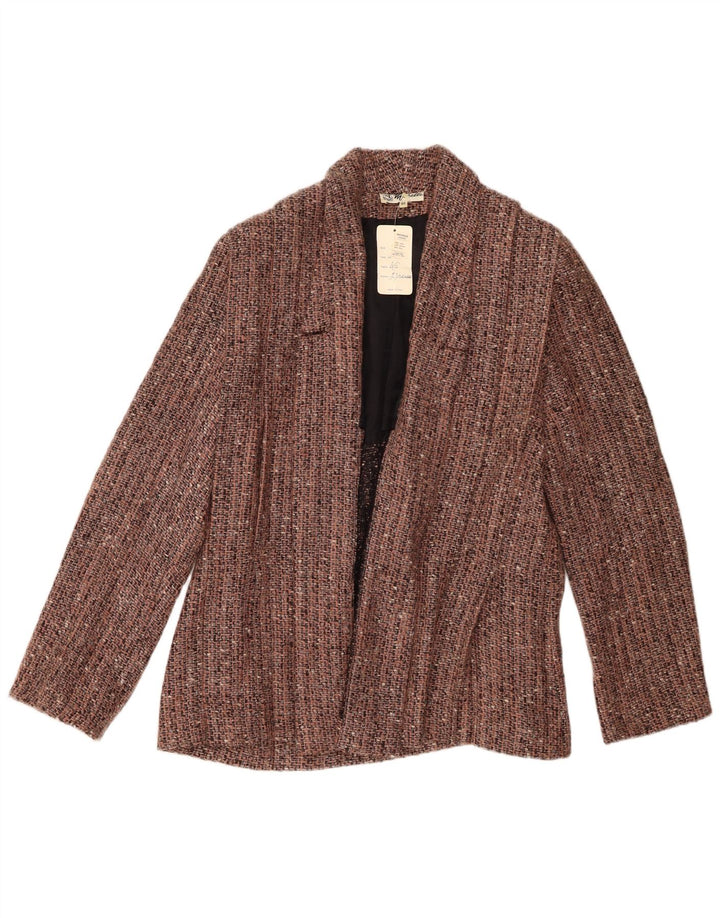 Jaqueta blazer aberta feminina Michelle IT 46 grande lã marrom manchada