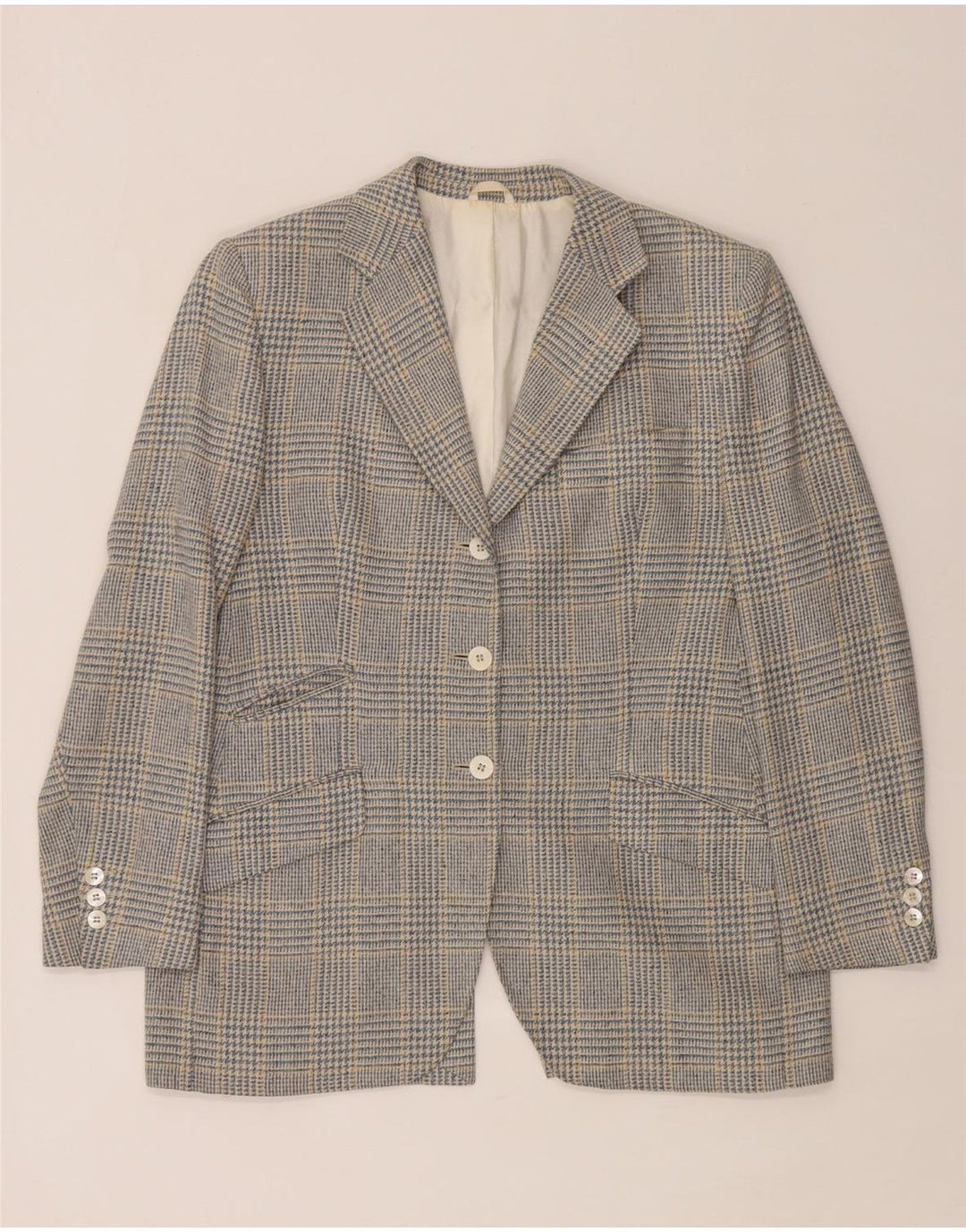 Jaqueta blazer feminina Burberrys com 3 botões Reino Unido 12 Houndstooth azul médio