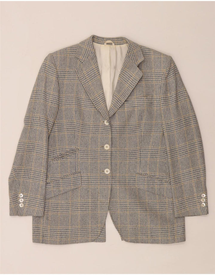 Jaqueta blazer feminina Burberrys com 3 botões Reino Unido 12 Houndstooth azul médio