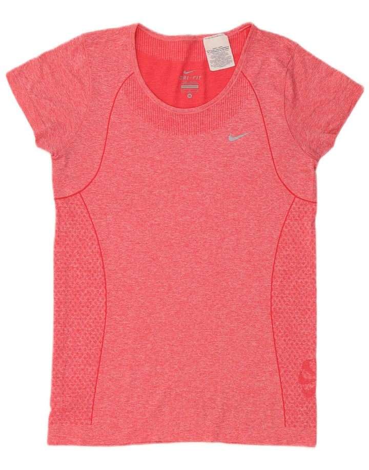 Camiseta feminina Nike Dri Fit Top UK 12 poliéster manchado vermelho médio
