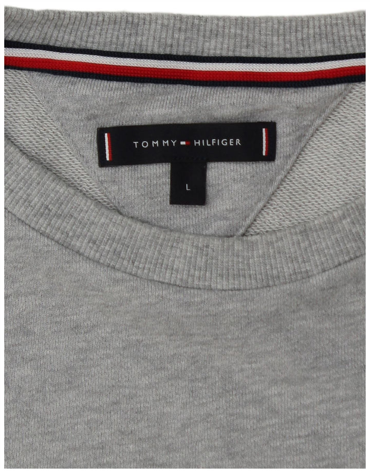 TOMMY HILFIGER Suéter gráfico masculino grande algodão cinza