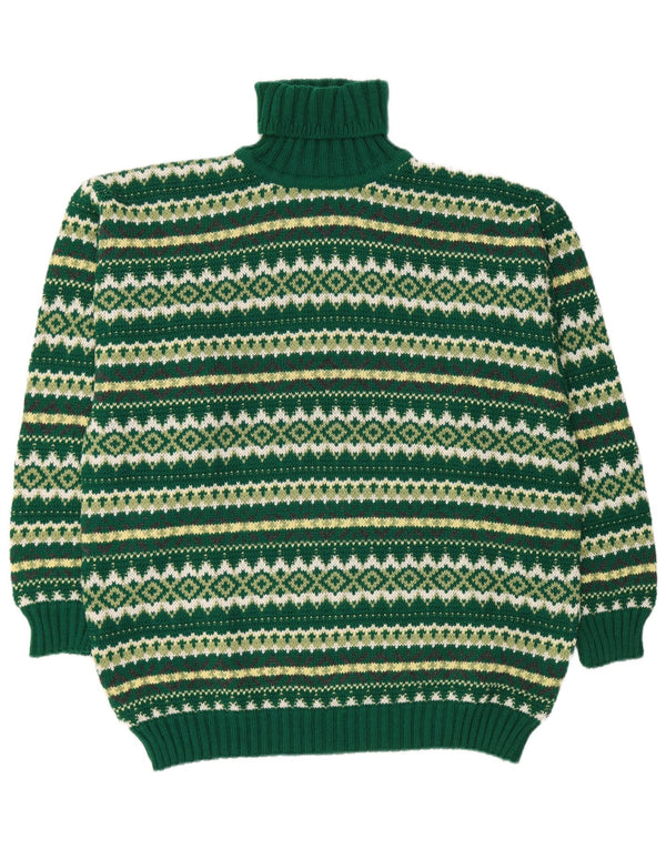 Suéter masculino vintage com gola redonda XL Green Fair Isle Wool