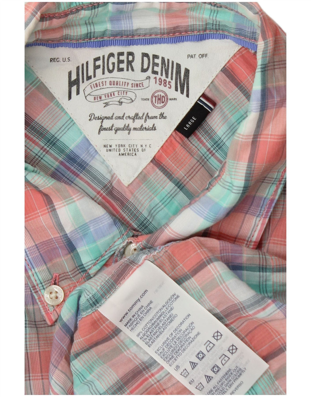 Camisa masculina Tommy Hilfiger grande xadrez multicolorida de algodão