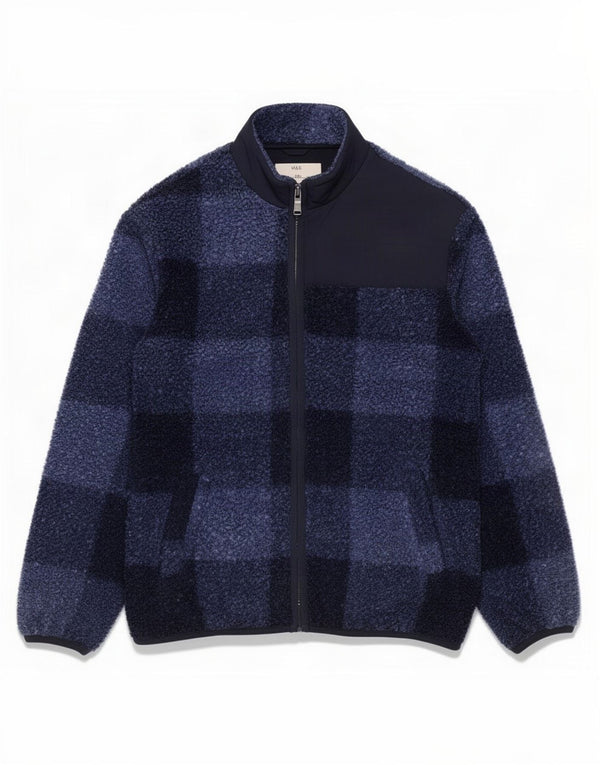 Jaqueta de lã masculina Marks & Spencer 12-13 anos azul marinho poliéster xadrez