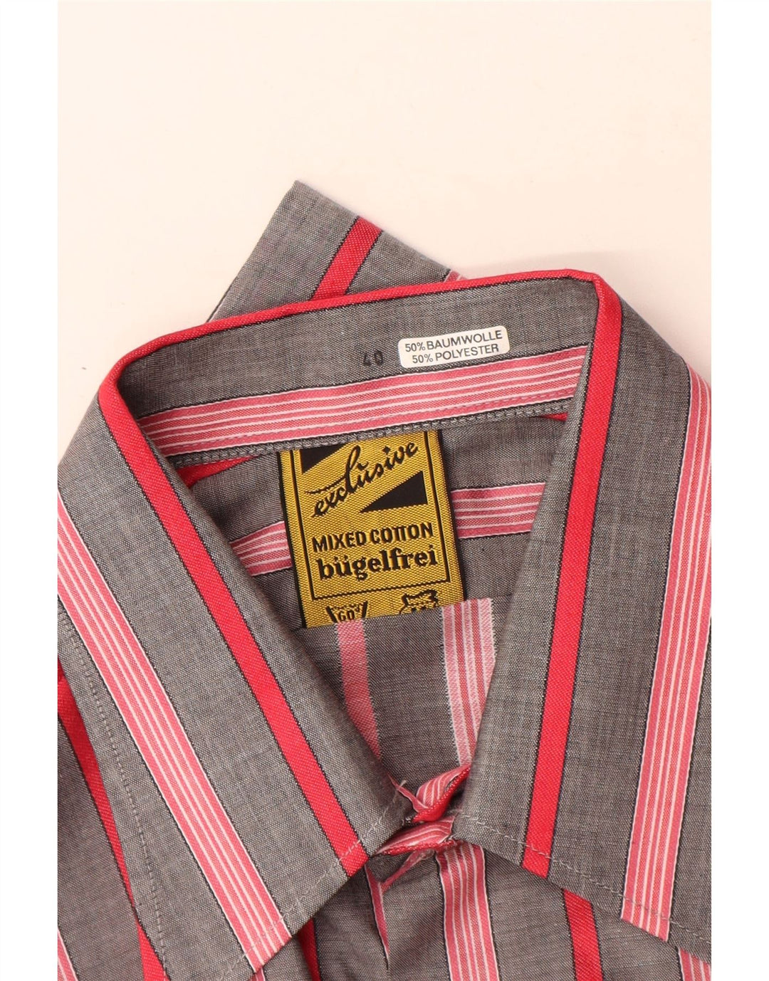 Camisa masculina Bugelfrei tamanho 40 algodão listrado cinza médio