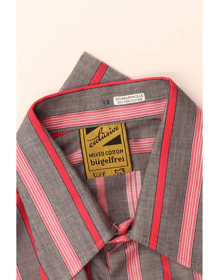 Camisa masculina Bugelfrei tamanho 40 algodão listrado cinza médio