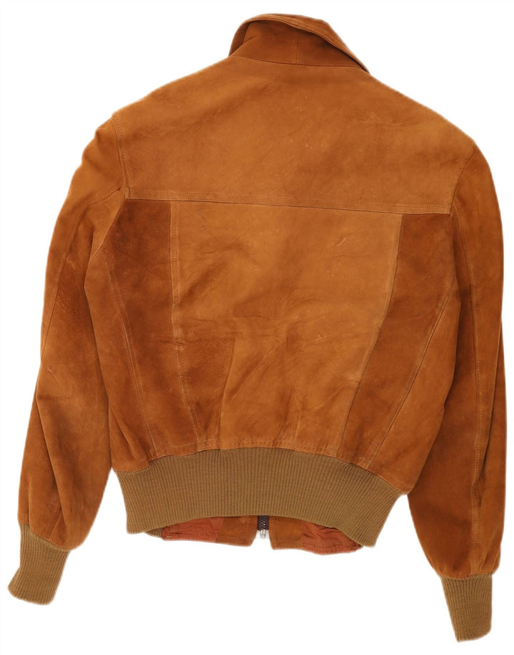 Jaqueta bomber masculina vintage de camurça UK 38 marrom médio