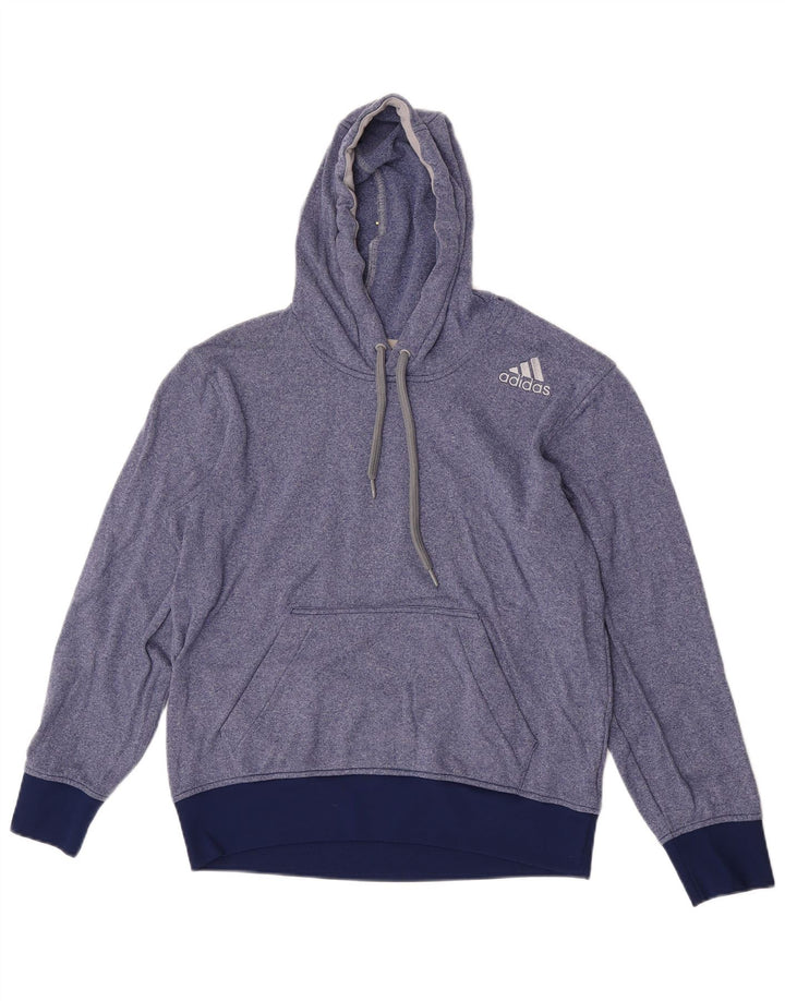 Adidas Womens Hoodie Jumper UK 14 Poliéster manchado azul médio
