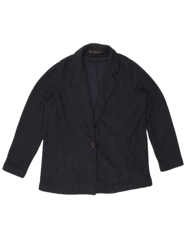 Zara Jaqueta blazer feminina oversized com 1 botão Reino Unido 6 XS azul marinho poliéster