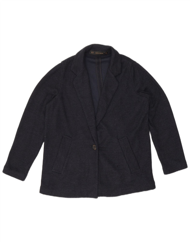 Zara Jaqueta blazer feminina oversized com 1 botão Reino Unido 6 XS azul marinho poliéster