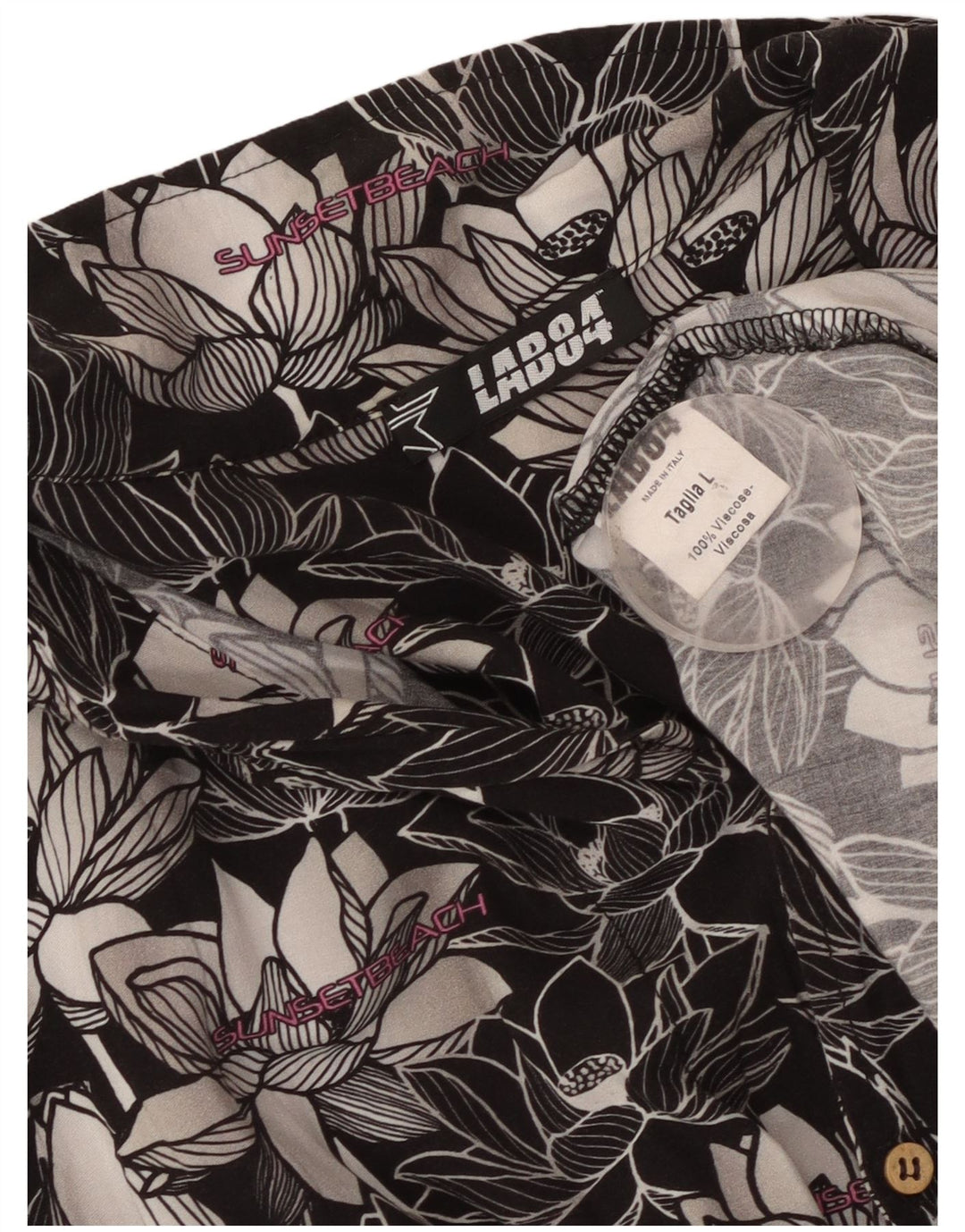 Camisa masculina vintage de manga curta grande floral preta