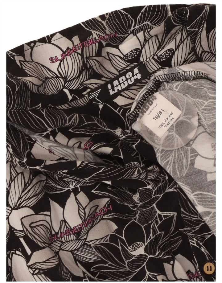 Camisa masculina vintage de manga curta grande floral preta