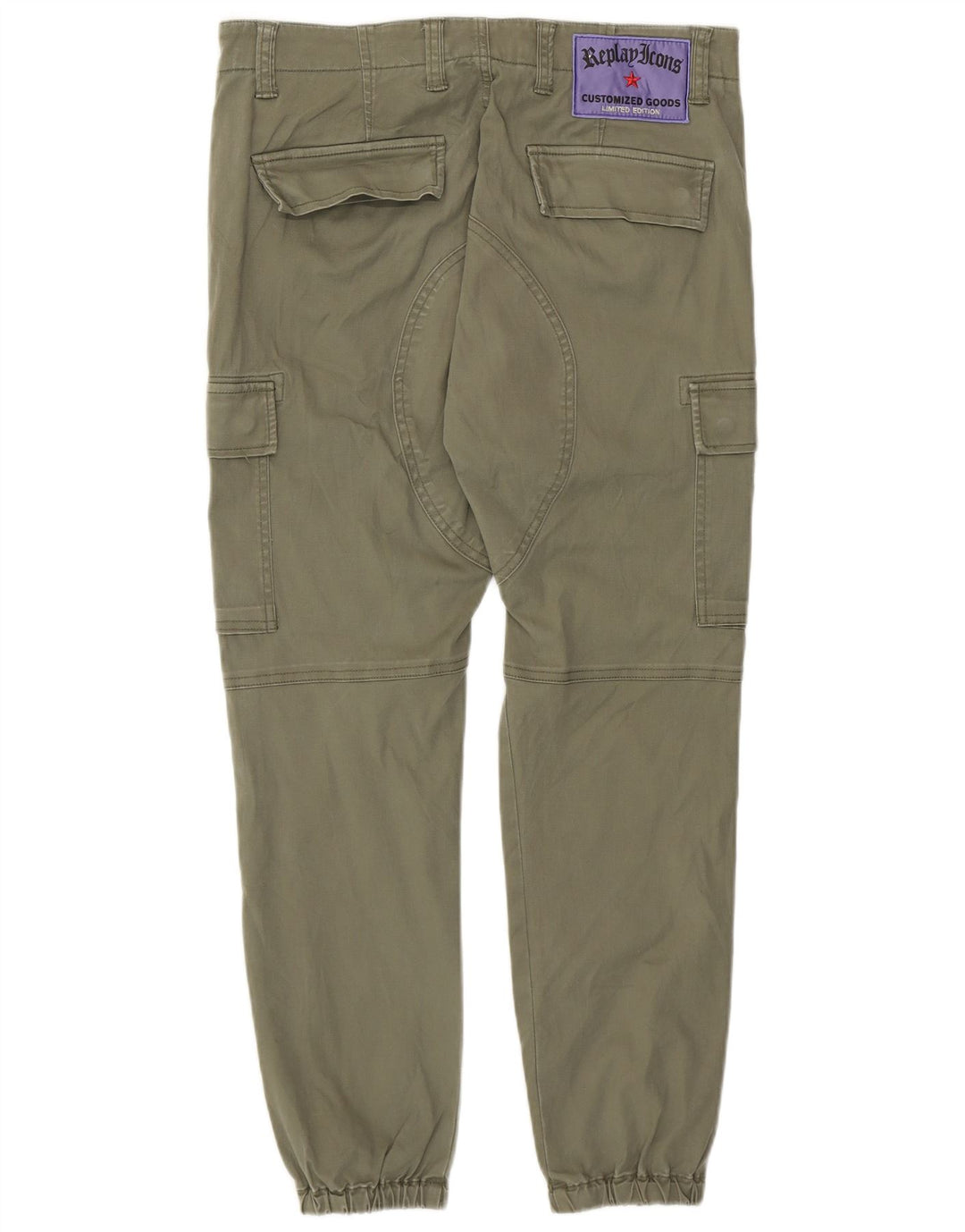 Replay Mens Joggers Cargo Calças W27 L27 Algodão Cáqui