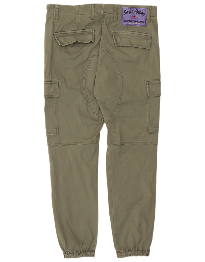 Replay Mens Joggers Cargo Calças W27 L27 Algodão Cáqui