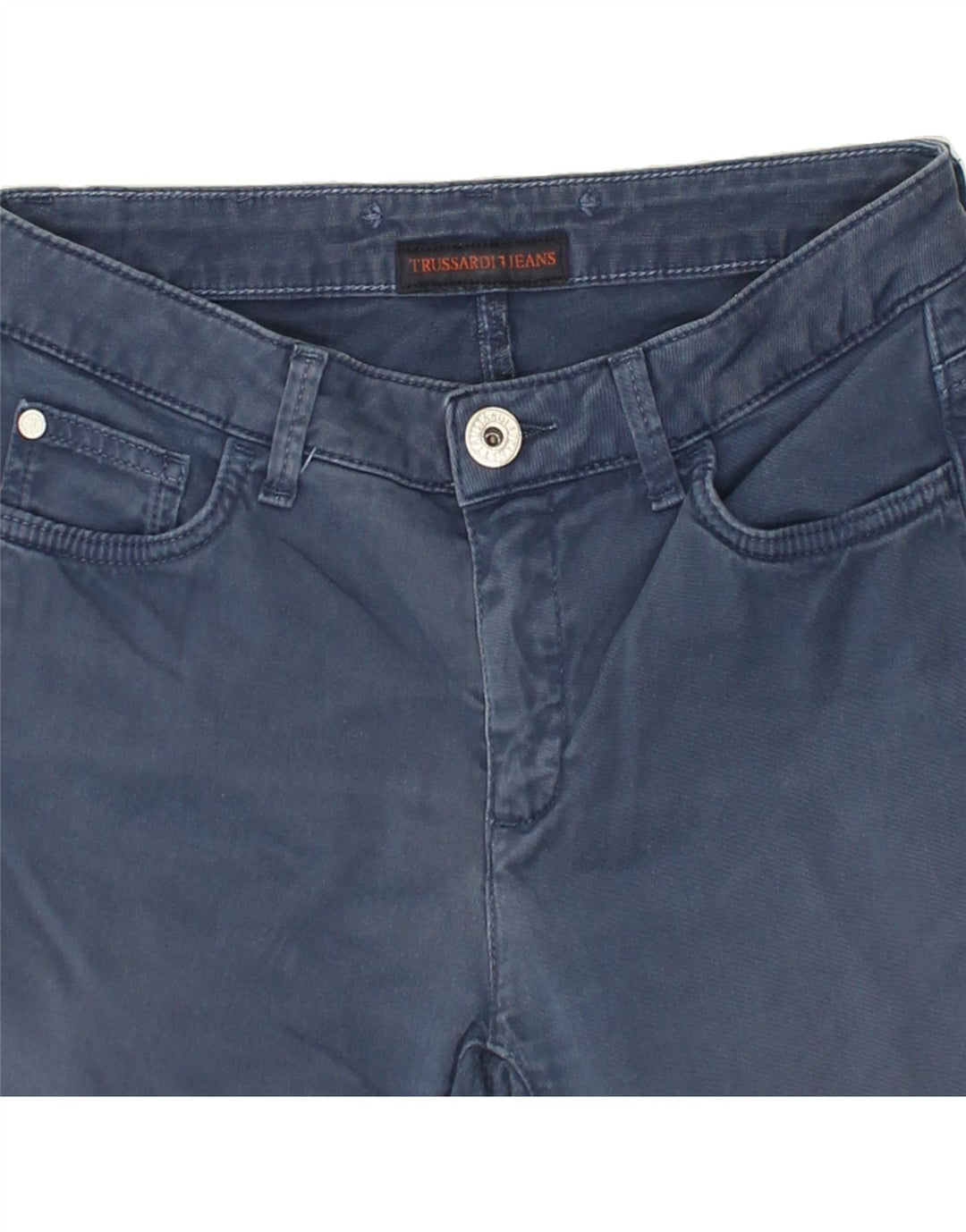 TRUSSARDI Womens Slim Casual Trousers W26 L29 Blue Cotton | Vintage Trussardi | Thrift | Second-Hand Trussardi | Used Clothing | Messina Hembry 