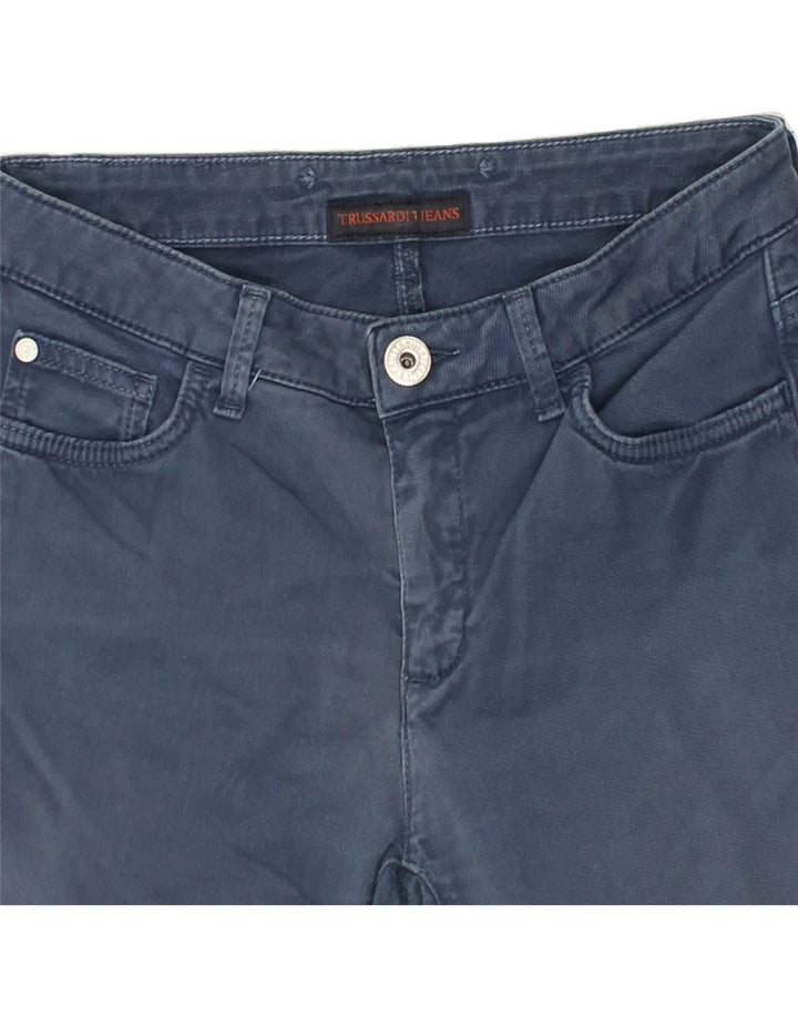 TRUSSARDI Womens Slim Casual Trousers W26 L29 Blue Cotton | Vintage Trussardi | Thrift | Second-Hand Trussardi | Used Clothing | Messina Hembry 