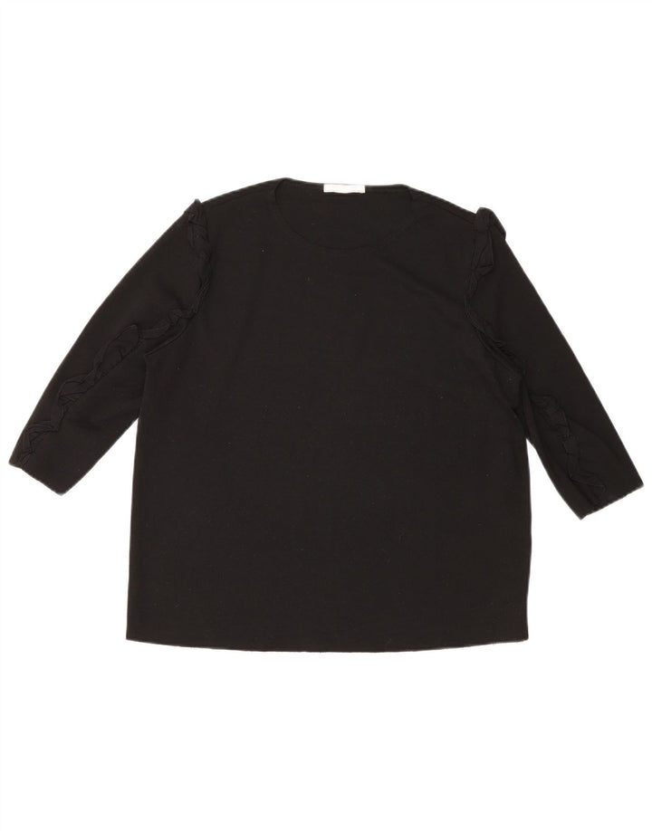 Top feminino Zara manga 3/4 Reino Unido 16 grande algodão preto