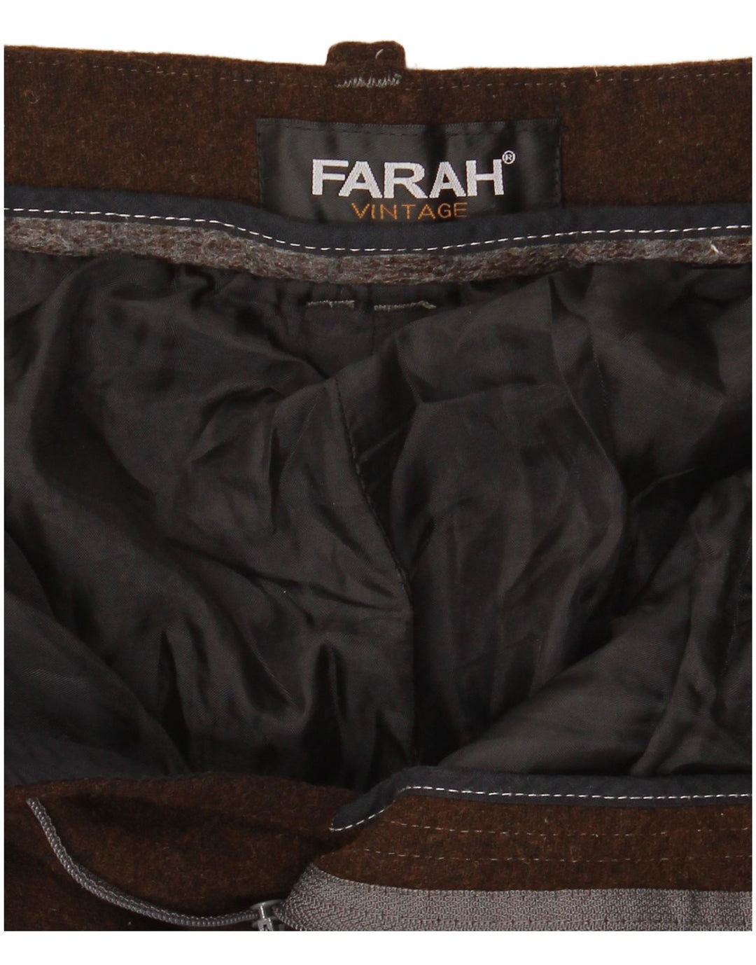 Calça masculina de terno reto Farah W34 L26 lã marrom