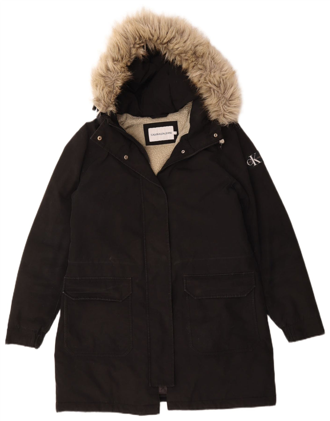 Jaqueta Calvin Klein Jeans Feminina Oversized Sherpa Parka Reino Unido 10 Pequena Preta