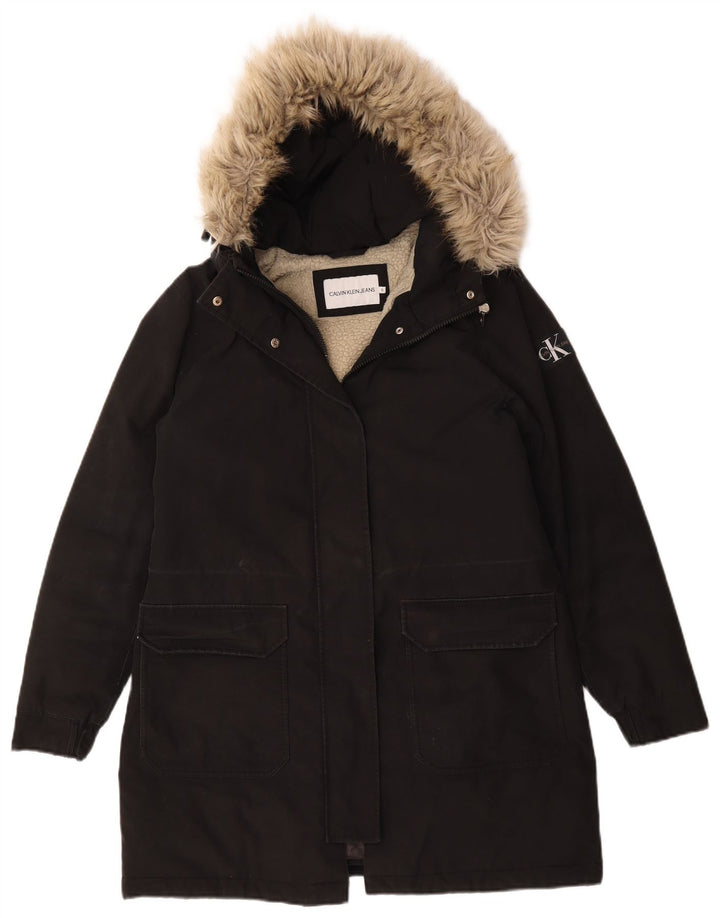Jaqueta Calvin Klein Jeans Feminina Oversized Sherpa Parka Reino Unido 10 Pequena Preta