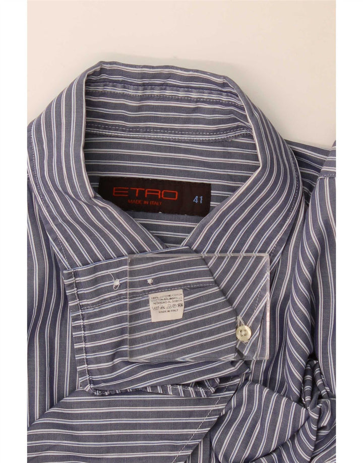 Camisa masculina Etro tamanho 41 grande algodão listrado azul marinho