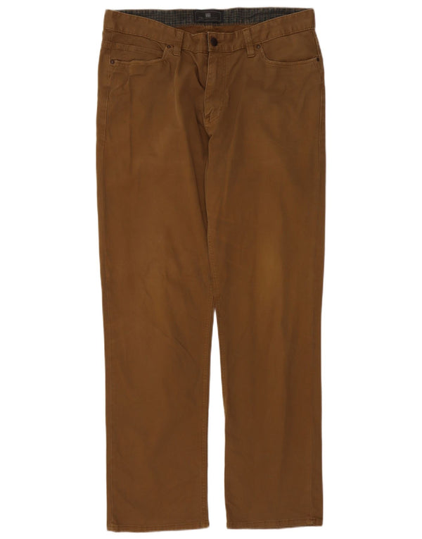 Calça masculina reta casual Marks & Spencer W34 L31 algodão marrom