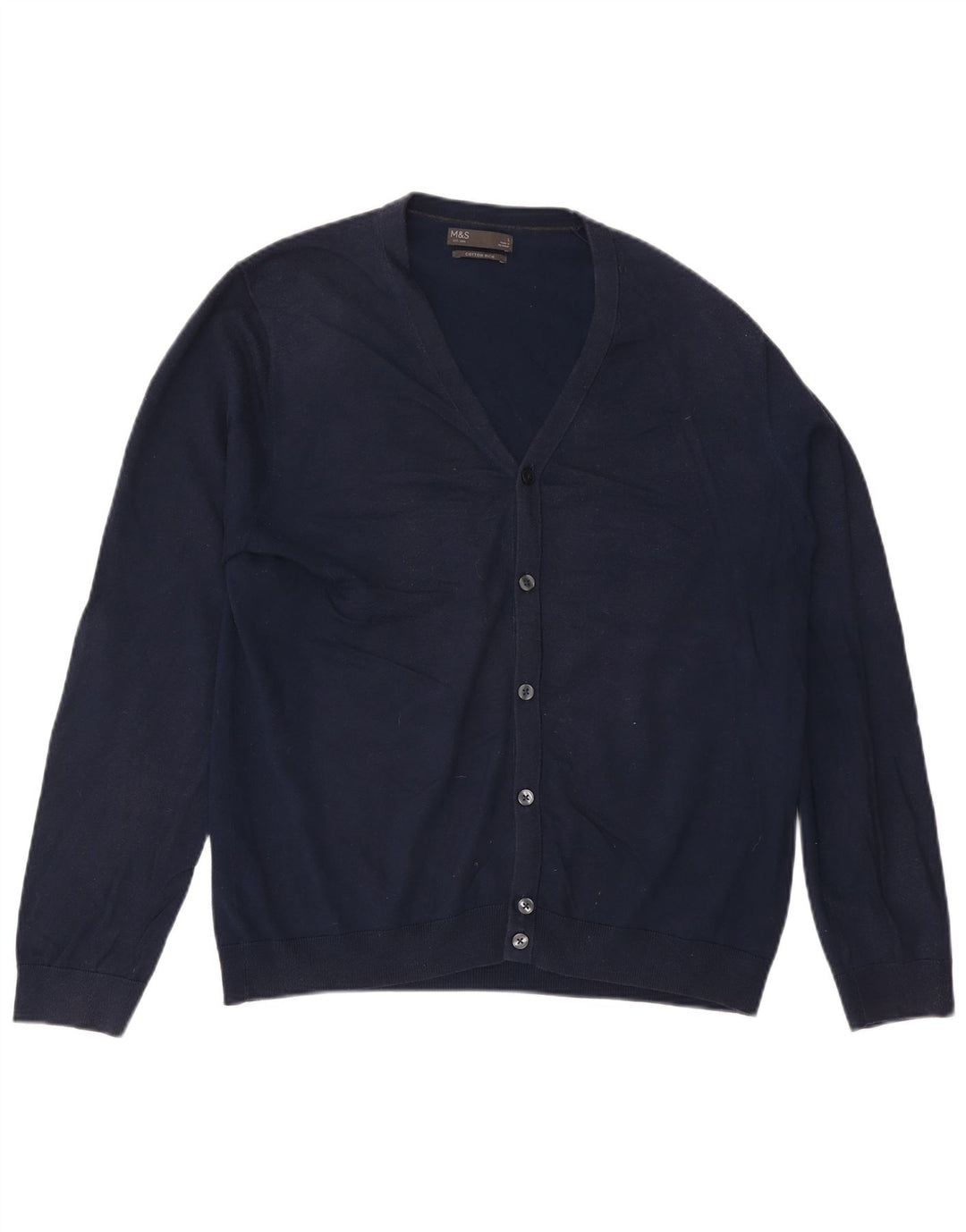 Suéter cardigã masculino Marks & Spencer grande algodão azul marinho
