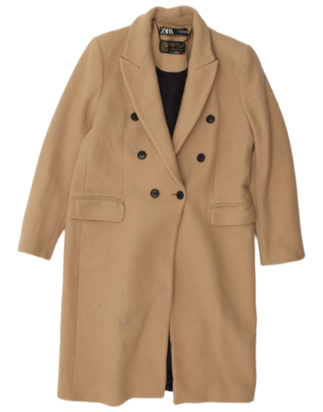 Casaco feminino Zara com peito duplo UK 14 poliéster bege médio