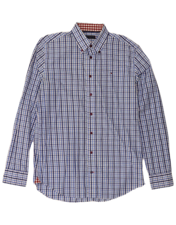 Camisa masculina Tommy Hilfiger tamanho 39 15 1/2 algodão xadrez azul médio
