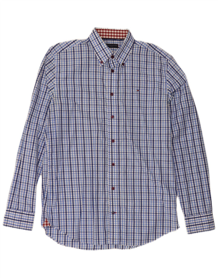 Camisa masculina Tommy Hilfiger tamanho 39 15 1/2 algodão xadrez azul médio
