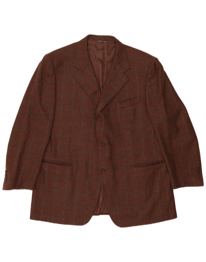 Jaqueta blazer masculina Canali com 3 botões IT 58 4XL marrom xadrez lã