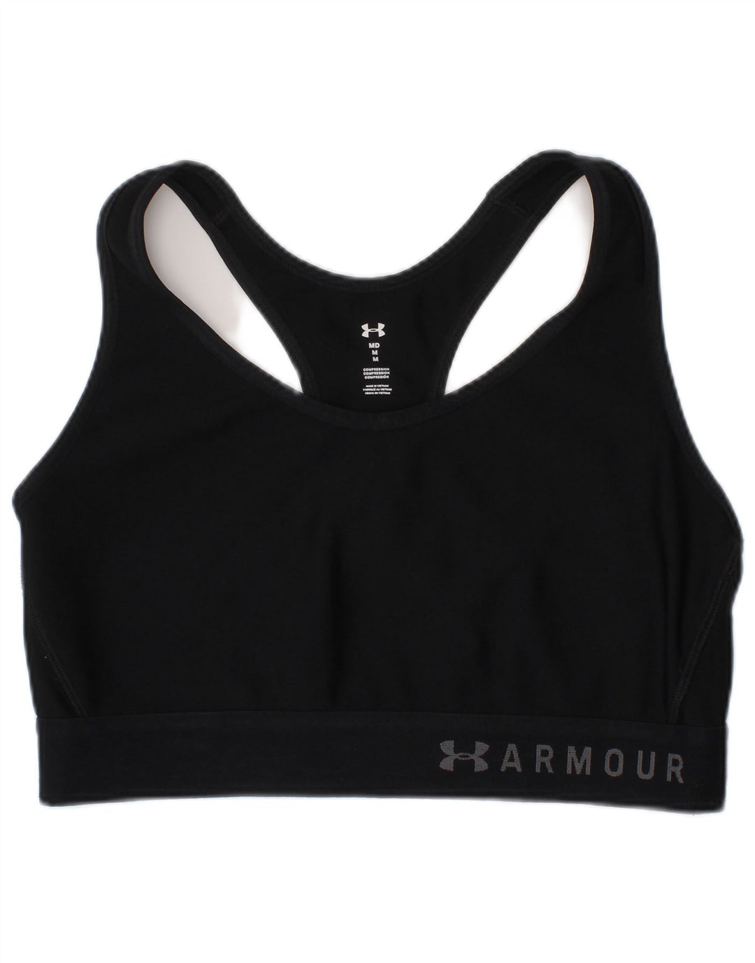 Sutiã esportivo gráfico de compressão feminino Under Armour Top médio preto esportivo