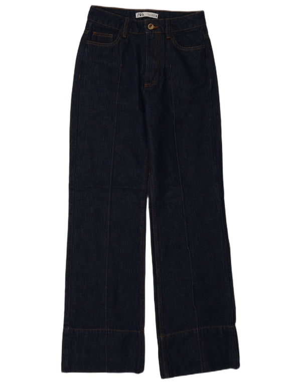 Zara Calça jeans feminina cintura alta com perna larga EU 34 2XS W24 L32 azul marinho