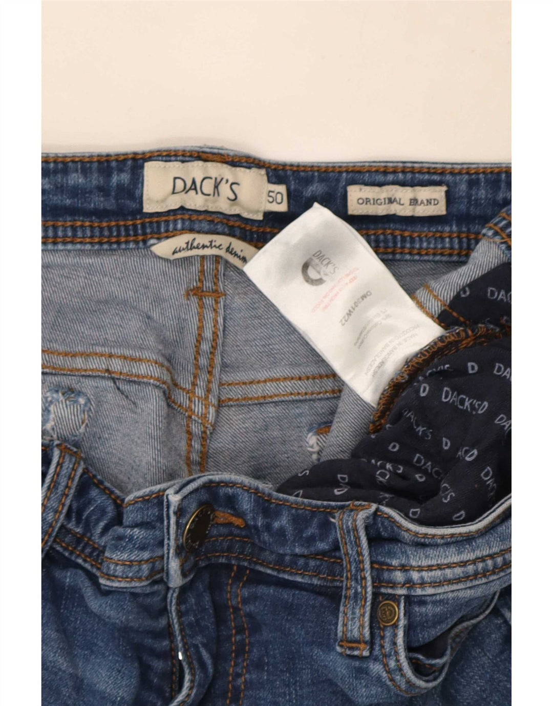 Calça jeans reta masculina de ajuste regular da Dack IT 50 grande W34 L28 algodão azul