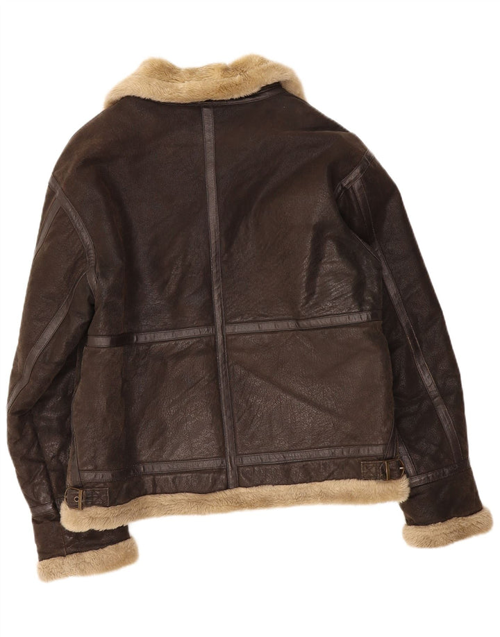 Jaqueta masculina de couro Shearling Bata UK 38 couro marrom médio