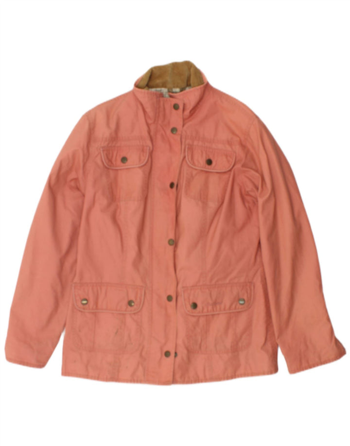 Jaqueta feminina de algodão encerado Barbour UK 12 rosa médio
