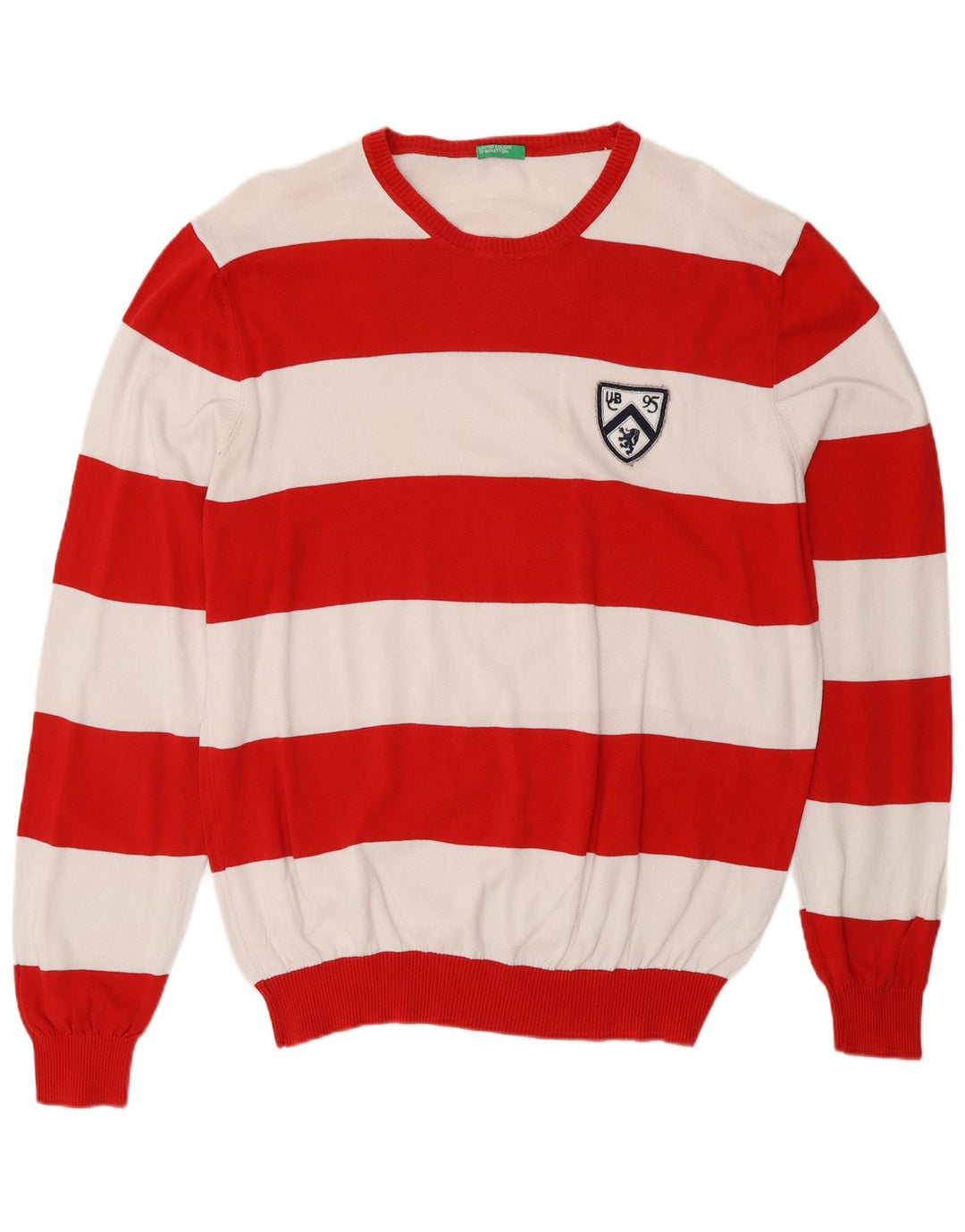 Suéter masculino BENETTON com gola redonda XL de algodão listrado vermelho