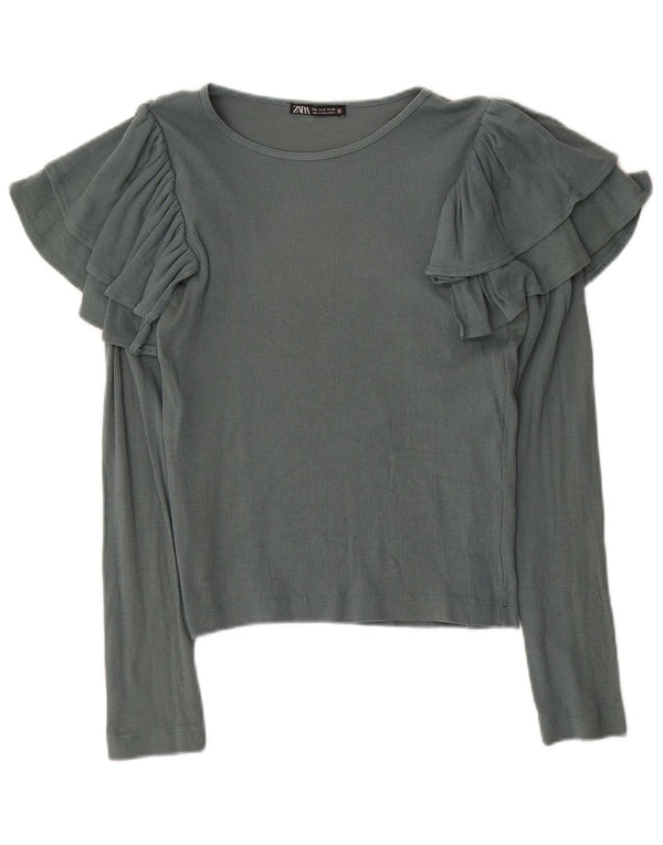 Top feminino Zara manga comprida UK 12 cinza médio
