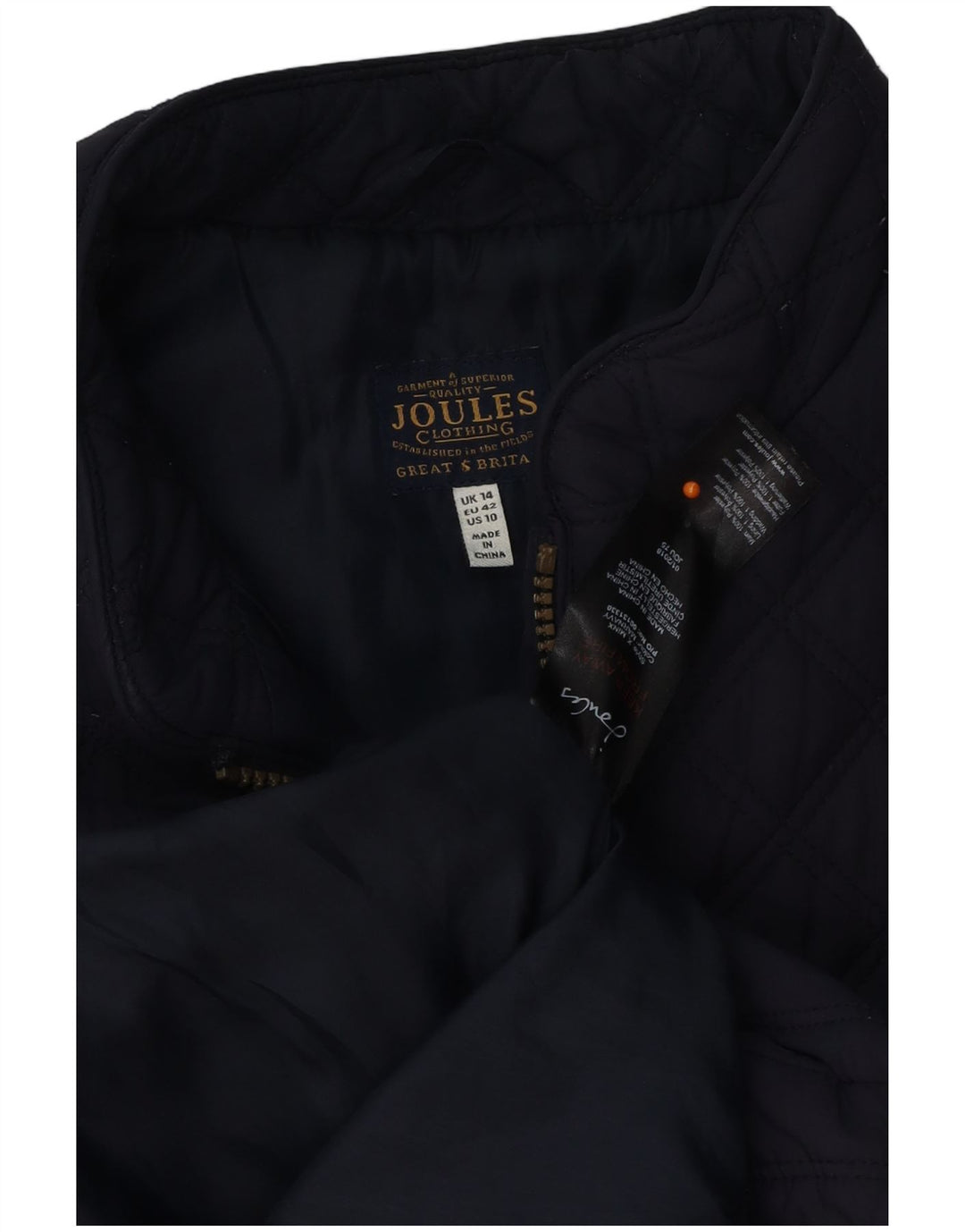 JOULES Colete acolchoado feminino UK 14 grande poliéster azul marinho