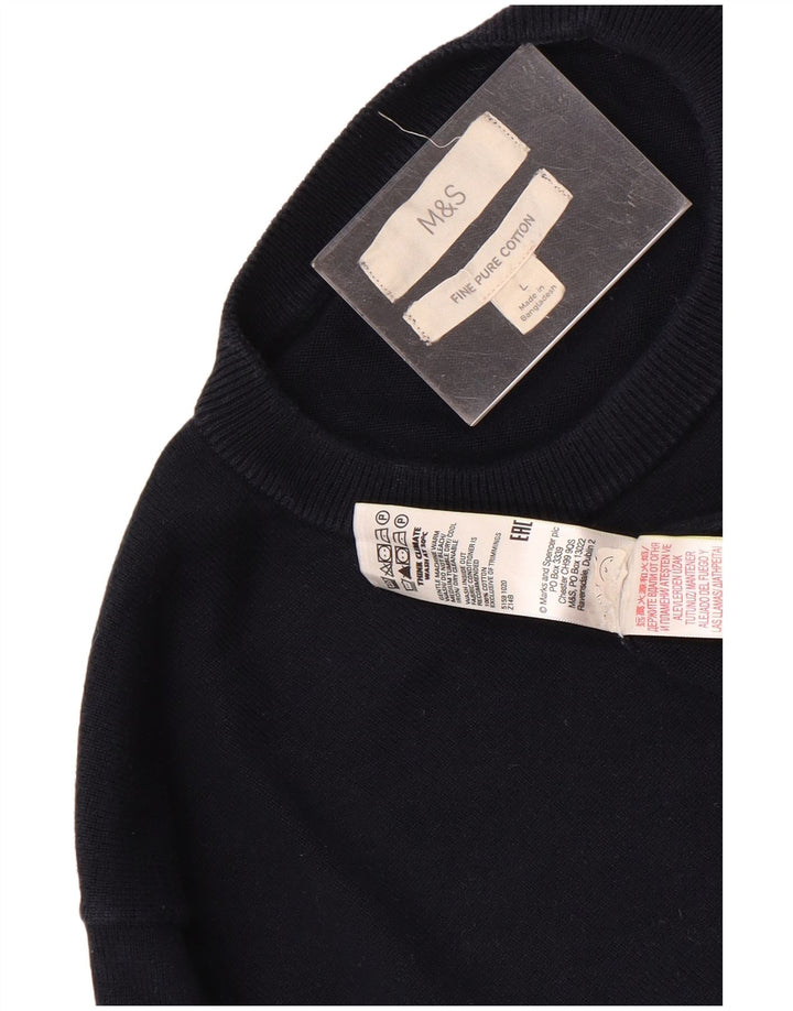 Suéter masculino Marks & Spencer com gola redonda, grande algodão azul marinho