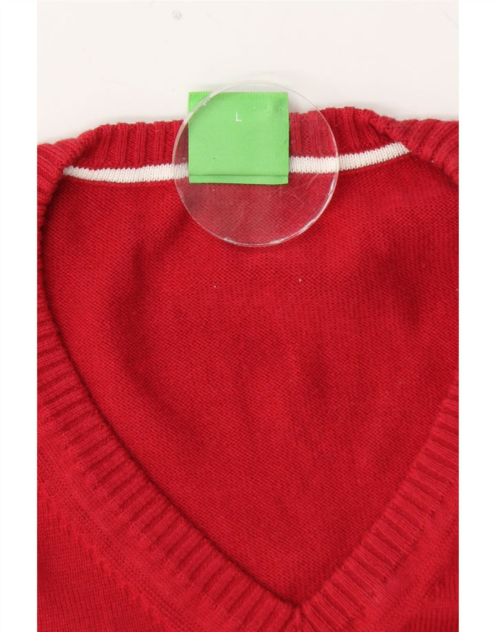 Suéter masculino HUGO BOSS gráfico com decote em V grande bloco colorido vermelho