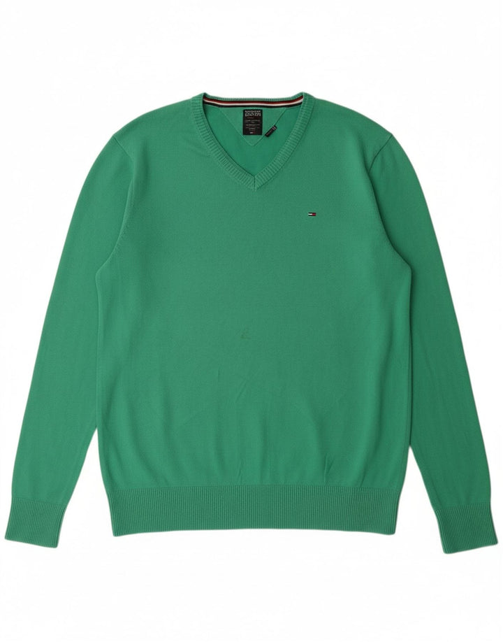 TOMMY HILFIGER Suéter masculino com decote em V 2XL algodão verde clássico