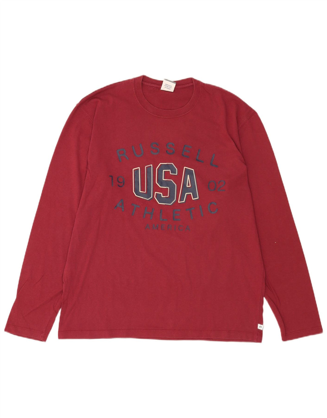 Russell Athletic Mens Graphic Top Manga Longa Grande Algodão Vermelho