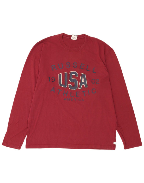 Russell Athletic Mens Graphic Top Manga Longa Grande Algodão Vermelho