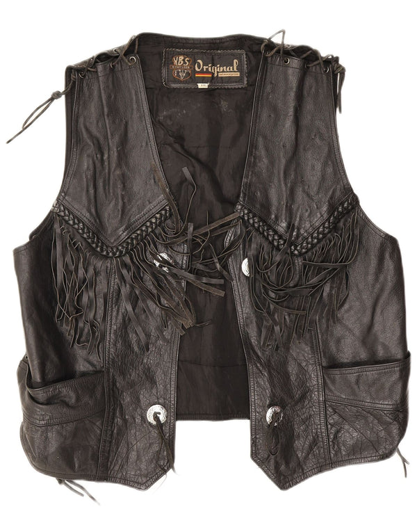 Colete de couro feminino vintage UK 20 2XL couro preto