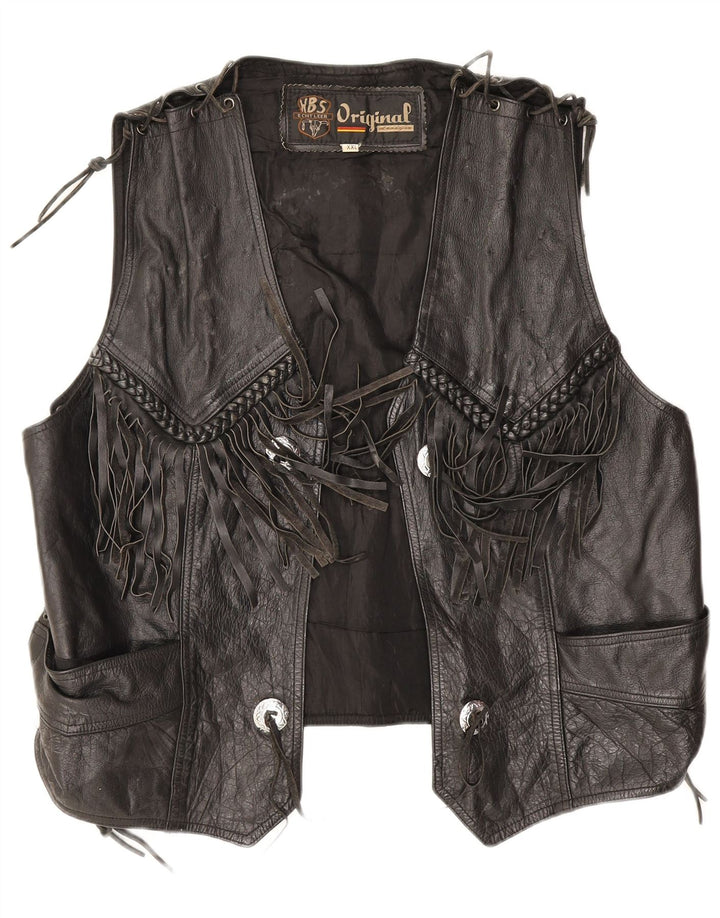 Colete de couro feminino vintage UK 20 2XL couro preto