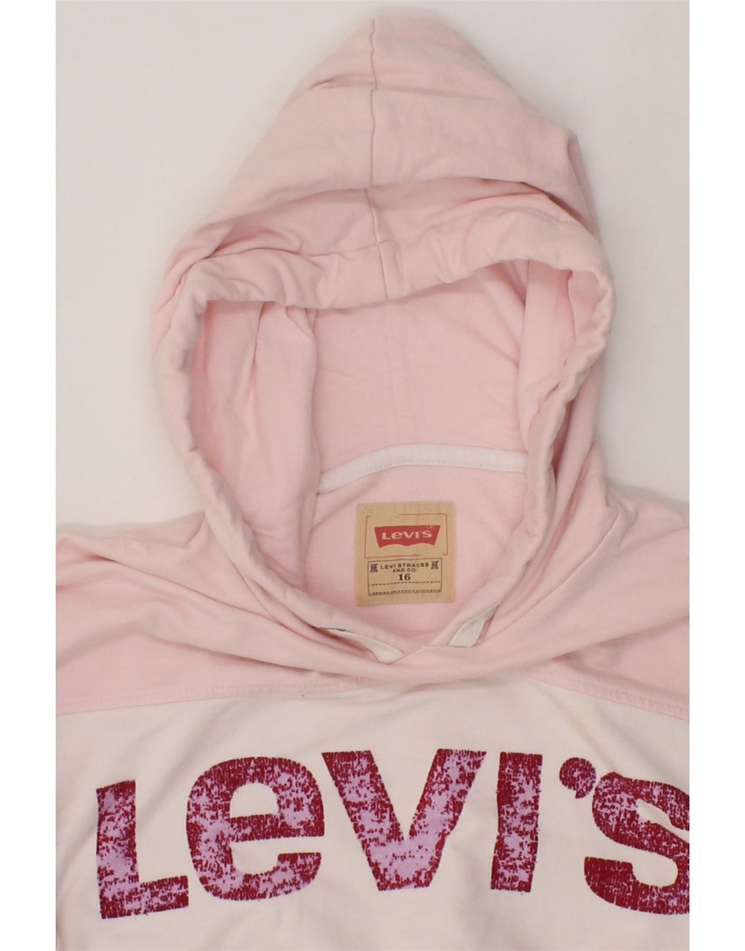 LEVI'S Girls Graphic Hoodie Jumper 15-16 Years Pink Cotton Vintage Levi's and Second-Hand Levi's from Messina Hembry 