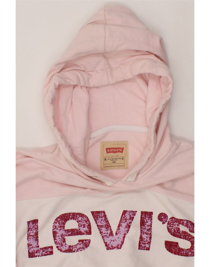 LEVI'S Girls Graphic Hoodie Jumper 15-16 Years Pink Cotton Vintage Levi's and Second-Hand Levi's from Messina Hembry 
