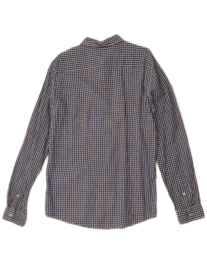Camisa masculina Tommy Hilfiger média azul gingham linho